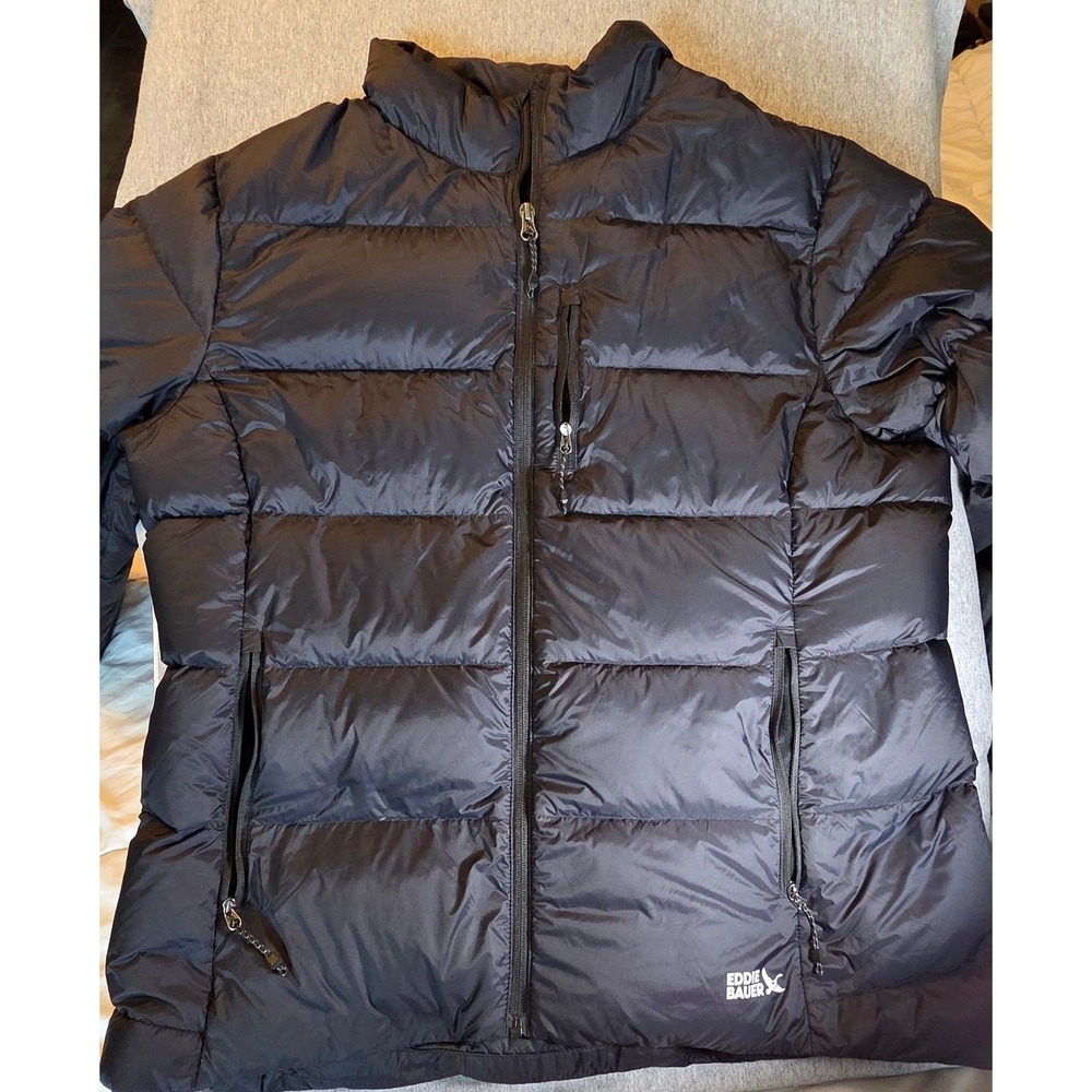 Eddie Bauer Womens 650 Down Puffer Jacket Black XL Full Zip Quilted Coat